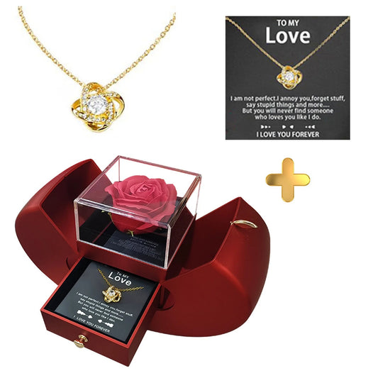 Chamoist Preserved Red Rose with I Love You Necklace in 100 Languages Eternal Flowers Rose Gifts for Her, Mom, Women, Girlfriend, Wife, Gifts Ideas for Birthday Valentine'S Day Christmas